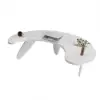 Modern curved white wood executive desk, 140 cm straight desk with 3 oval legs