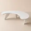 Modern curved white wood executive desk, 140 cm straight desk with 3 oval legs