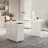 2235mm Modern White L-Shape Writing Desk with Side Cabinet Wood Office Desk Gold Finish