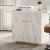 2235mm Modern White L-Shape Writing Desk with Side Cabinet Wood Office Desk Gold Finish