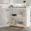 2235mm Modern White L-Shape Writing Desk with Side Cabinet Wood Office Desk Gold Finish