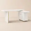 2235mm Modern White L-Shape Writing Desk with Side Cabinet Wood Office Desk Gold Finish