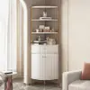 1900mm Modern White Etagere Corner Bookshelf 1 Drawer & 2 Doors Wooden Tall Bookcase