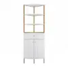 1900mm Modern White Etagere Corner Bookshelf 1 Drawer & 2 Doors Wooden Tall Bookcase