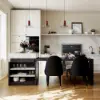 185 cm-235 cm Extendable White&Black Kitchen Island with Storage Kitchen Cabinet
