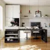 185 cm-235 cm Extendable White&Black Kitchen Island with Storage Kitchen Cabinet