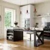 185 cm-235 cm Extendable White&Black Kitchen Island with Storage Kitchen Cabinet