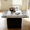 185 cm-235 cm Extendable White&Black Kitchen Island with Storage Kitchen Cabinet