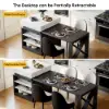 185 cm-235 cm Extendable White&Black Kitchen Island with Storage Kitchen Cabinet
