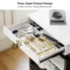 185 cm-235 cm Extendable White&Black Kitchen Island with Storage Kitchen Cabinet