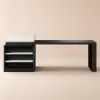 185 cm-235 cm Extendable White&Black Kitchen Island with Storage Kitchen Cabinet