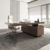 1815mm Modern Walnut Standing L-Shape Executive Desk Side Cabinet and lifter Desktop