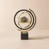 Modern Abstract Metal Black & Gold Globe Ornament Sculpture Decor with Rectangle Stand