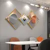 3Pcs Modern Geometric Wall Clock Decor Set Canvas Painting Wall Clocks with Gold Frame – AUD-H0585