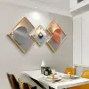 3Pcs Modern Geometric Wall Clock Decor Set Canvas Painting Wall Clocks with Gold Frame – AUD-H0585
