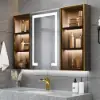 1000mm Black Wall-mount LED Lighted Bathroom Medicine Cabinet Vanity Mirror with Storage