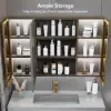 1000mm Black Wall-mount LED Lighted Bathroom Medicine Cabinet Vanity Mirror with Storage