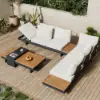 Tevara 4-Piece Outdoor Teak & Aluminium Modular Sofa Set with Coffee Table for 6 – Dark Grey