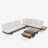 Tevara 4-Piece Outdoor Teak & Aluminium Modular Sofa Set with Coffee Table for 6 – Dark Grey
