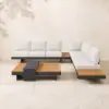 Tevara 4-Piece Outdoor Teak & Aluminium Modular Sofa Set with Coffee Table for 6 – Dark Grey