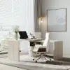 Modern 152 cm L-Shaped Whitewash Office Desk with Drawers, Rotating Design