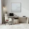 Modern 152 cm L-Shaped Whitewash Office Desk with Drawers, Rotating Design
