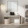 Modern 152 cm L-Shaped Whitewash Office Desk with Drawers, Rotating Design