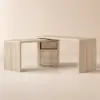 Modern 152 cm L-Shaped Whitewash Office Desk with Drawers, Rotating Design