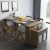 Modern Extendable Dining Table with 4 Chairs Rectangle Storage Sideboard Walnut&Gray