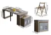 Modern Extendable Dining Table with 4 Chairs Rectangle Storage Sideboard Walnut&Gray