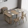 Modern Extendable Dining Table with 4 Chairs Rectangle Storage Sideboard Walnut&Gray