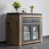 Modern Extendable Dining Table with 4 Chairs Rectangle Storage Sideboard Walnut&Gray