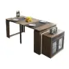Modern Extendable Dining Table with 4 Chairs Rectangle Storage Sideboard Walnut&Gray