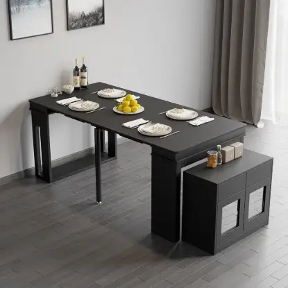 Picture of Modern 180 cm Extendable Black Wood Dining Table with Sideboard, Seats 2-4