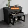 Modern 180 cm Extendable Black Wood Dining Table with Sideboard, Seats 2-4