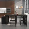 Modern 180 cm Extendable Black Wood Dining Table with Sideboard, Seats 2-4