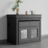 Modern 180 cm Extendable Black Wood Dining Table with Sideboard, Seats 2-4
