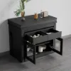 Modern 180 cm Extendable Black Wood Dining Table with Sideboard, Seats 2-4