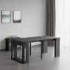 Modern 180 cm Extendable Black Wood Dining Table with Sideboard, Seats 2-4