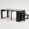 Modern 180 cm Extendable Black Wood Dining Table with Sideboard, Seats 2-4
