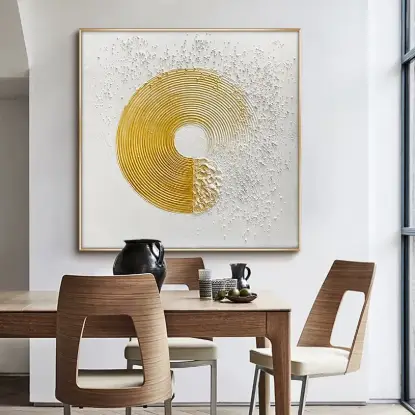 3D Modern White Gold Wall Decor Art Textured Canvas Oil Painting with Frame Living Room