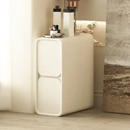 Picture of Modern Narrow Off-White 2-Drawer Bedside Table with PU Leather