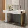 Modern 47" Marble Effect Console Table with 2 Drawers & Golden Leg – White