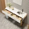 Modern 47" Marble Effect Console Table with 2 Drawers & Golden Leg – White