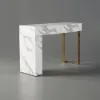 Modern 47" Marble Effect Console Table with 2 Drawers & Golden Leg – White