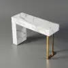 Modern 47" Marble Effect Console Table with 2 Drawers & Golden Leg – White