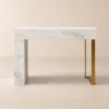 Modern 47" Marble Effect Console Table with 2 Drawers & Golden Leg – White