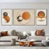 3Pcs Geometric Wall Clock Decor Set Modern Canvas Painting Wall Art with Aluminum Frame
