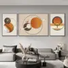 3Pcs Geometric Wall Clock Decor Set Modern Canvas Painting Wall Art with Aluminum Frame