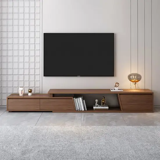 Fero 180 - 280 cm Extendable TV Unit with 3 Drawers – Engineered Wood – Minimalist Walnut Rectangle